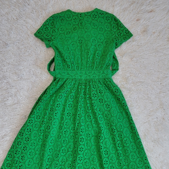 1901 Emeral Eyelet Faux Wrap Cotton Midi Dress Sz 6 - Picture 9 of 11